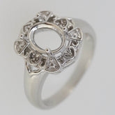 Vintage Style Sterling Silver Semi Mount Ring Setting Oval OV 9x7mm White Topaz - Syzjewelry